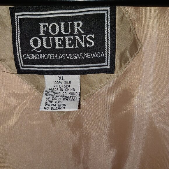 Silk Bomber Style Jacket Men's Women's Size XL Tan Vintage Casino Four Queens - Picture 5 of 10